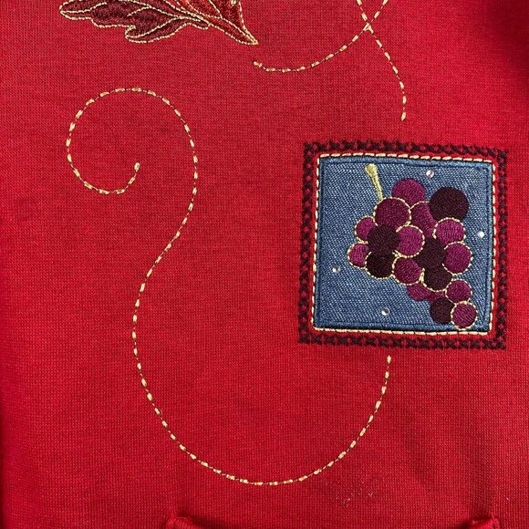 Breckenridge Womans Cardigan Sweater PM Petite Red Embroidered Patchwork Holiday - Picture 10 of 12